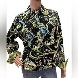 Patrick Christopher Flip Cuff Paisley Print Long Sleeve Shirt Size M Stretch EUC